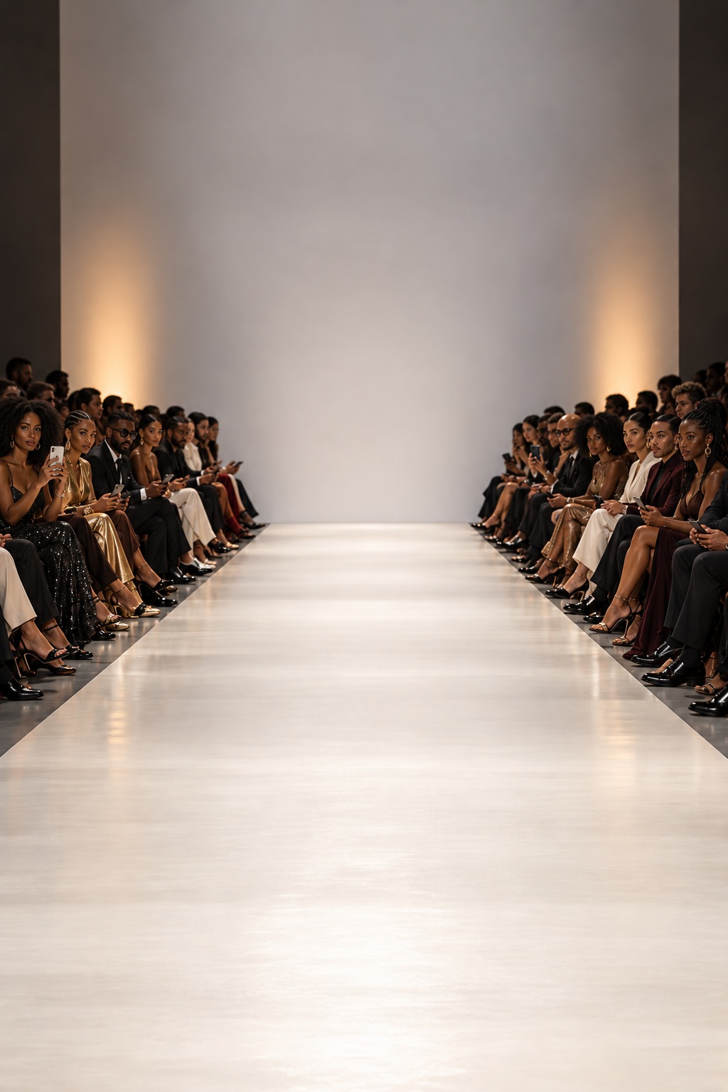 Fashion runway with seated spectators along both sides